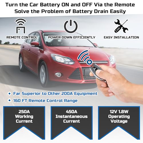 Remote Battery Disconnect Switch 12v, Kill Switch for Car Truck, Anti-Theft - color: 250A with Long Negative Wire