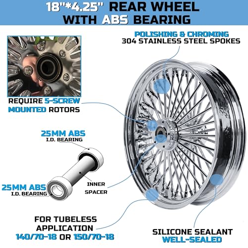 FatFlex 18"×4.25" Wide Rear Wheel Fat Spokes for Harley - style: 18"x4.25", Chrome+Chrome+Chrome(WITH ABS)