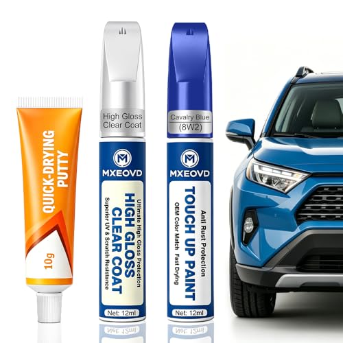 Cavalry Blue(8W2) Touch Up Paint Compatible with Toyota, All in One Car Scratch Repair Kit with Primer Putty & Clear Coat, Complete Sanding Tools Set for Scratches Chips Nicks - color: Cavalry Blue(8W2), size: Toyota