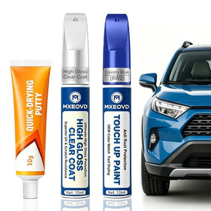 Cavalry Blue(8W2) Touch Up Paint Compatible with Toyota, All in One Car Scratch Repair Kit with Primer Putty & Clear Coat, Complete Sanding Tools Set for Scratches Chips Nicks - color: Cavalry Blue(8W2), size: Toyota