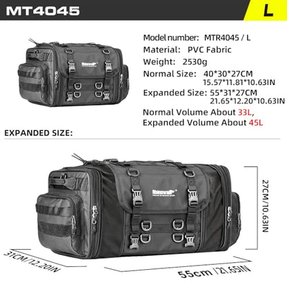 Rhinowalk Motorcycle Tail Bag, Expandable Motorcycle Travel Luggage Bags 33-45L, Waterproof All-Weather Trunk Rack Bag with Sissy Bar Straps & Helmet Rain Cover-Black - color: Black 33-45L
