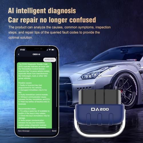 OBD2 Scanner Bluetooth AI Auto Diagnostic Tool Check Engine Car Code Reader for iOS & Android Exclusive APP Clear Error Code Data Reset Wireless Diagnostic Scanner for All OBD-II Vehicles