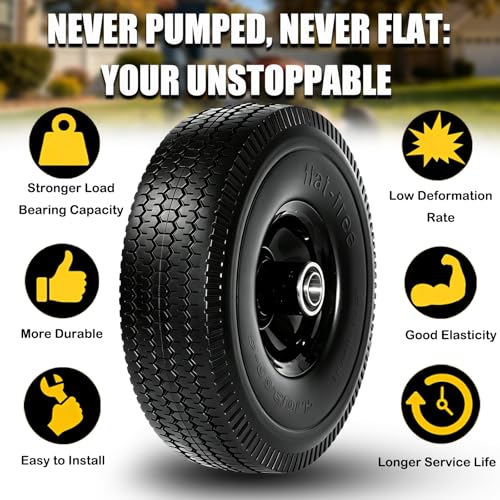 4.10/3.50-4 Solid Wheel with 3/4” Bearings, 2.25” Offset Hub, 10” Flat Free PU Foam Wheelbarrow Tire, No-Flat Replacement Wheel for Wheelbarrows, Garden Carts, Hand Trucks, Lawn Equipment - color: 3/4 bore,black