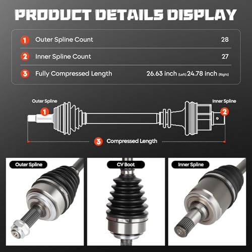 Front left & Right CV Axle Shaft Assembly 2.4 2.4L Fits for Honda Element (Only fit DX, EX, LX, SC) 2003-2011, Replace for 66-4213, 66-4214