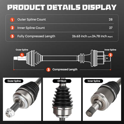 Front left & Right CV Axle Shaft Assembly 2.4 2.4L Fits for Honda Element (Only fit DX, EX, LX, SC) 2003-2011, Replace for 66-4213, 66-4214