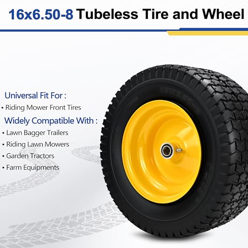 2 Pcs 16x6.50-8 Tubeless Lawn Mower Tire and Wheel 3/4" Bearing &1" Bushing - size: 2 Pcs 16x6.50-8 Tubeless 3/4" Bearing
