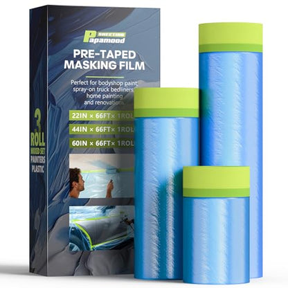Pre-taped Automotive Masking Film for Painting - 3 Rolls Mixed Size - color: Blue, size: 3 Rolls (22"x 66'|44"x 66'| 60"x 66')