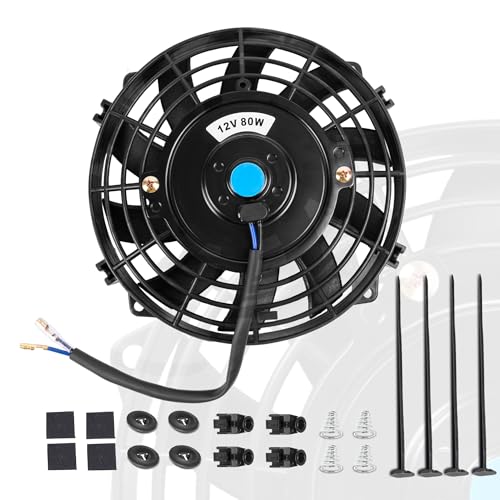 7 Inch 7” Black Universal Electric Radiator Slim Fan 12V 80W High Performance Cooling Push Pull w/Mounting Kit 1PCS - size: 7” 1PC