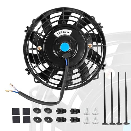 7 Inch 7” Black Universal Electric Radiator Slim Fan 12V 80W High Performance Cooling Push Pull w/Mounting Kit 1PCS - size: 7” 1PC