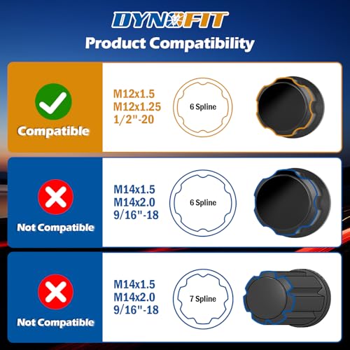 DYNOFIT 6 Point Spline Lug Nuts Key for Wrench with 1/2" Imperial Square Socket Drive,Tuner Socket Key Tool Compatible with 12x1.5 12x1.25 1/2"-20 Thread 6 Spline Lug Nuts,CR-V(Black,1 Pack) - color: Black, size: 6 Spline with 1/2" Socket Drive