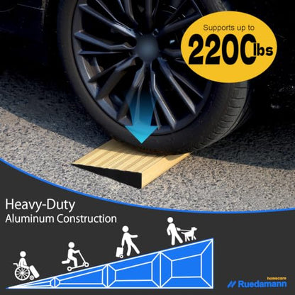 Ruedamann 1" Rise 2200 LBS Load Capacity Aluminum Modular Threshold Ramp - color: Light Wood Look, size: 1'' Rise
