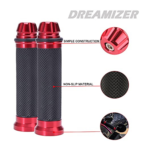 DREAMIZER Motorcycle Handlebar Grips 7/8-22mm Handle Grip Universal CNC Handlebar Cap for CBR CB GSXR 600 650 1000 R6 Ninja ZX H2 - Red - color: Red