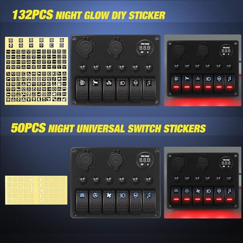 Nilight 6 Gang Rocker Switch Panel On Off with Resettable Circuit Breaker - color: Red