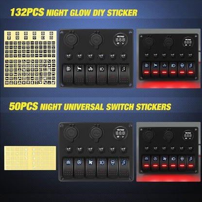 Nilight 6 Gang Rocker Switch Panel On Off with Resettable Circuit Breaker - color: Red