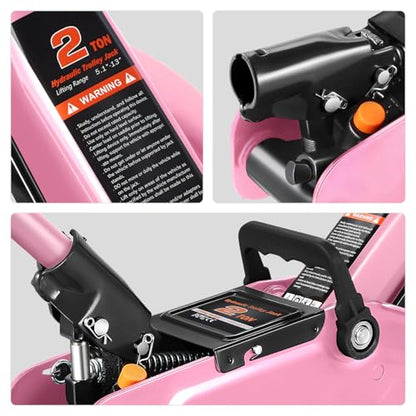 DNA Motoring Low Profile Hydraulic Trolley Service/Floor Jack, 2 Ton (4000 lbs) Capacity, Lifting Range 5.1"-13", Pink, TOOLS-00474-PK - color: Pink, style: 2 ton