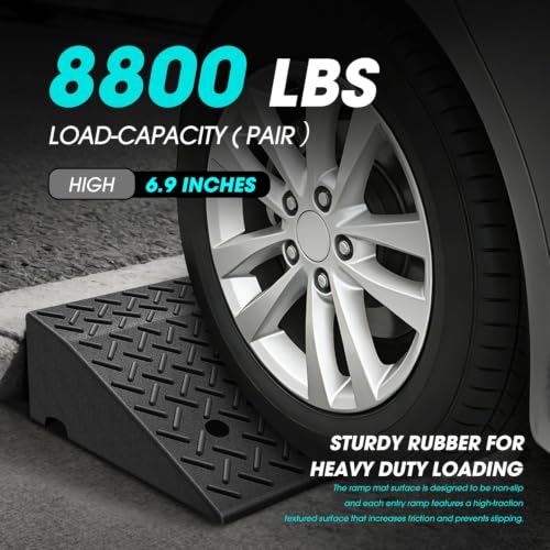 DNA Motoring 2pcs 6.9" Rise Rubber Curb Ramp Heavy Duty Loading Driveway Ramp Threshold Ramp 39" L x 19.5" W x 6.9" H for Loading Dock, Warehouse, Motorcycles, Cars, TOOLS-00653X2 - style: 7" 2pc