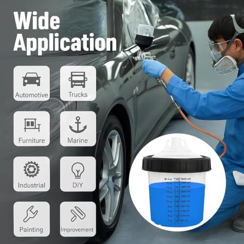 Disposable Paint Cups System 20oz(600ML) with lids for HVLP/LVLP Spray Guns - size: 20 Ounce Kit (600ml)