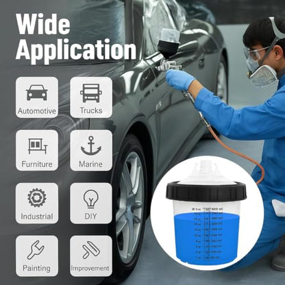 Disposable Paint Cups System 20oz(600ML) with lids for HVLP/LVLP Spray Guns - size: 20 Ounce Kit (600ml)