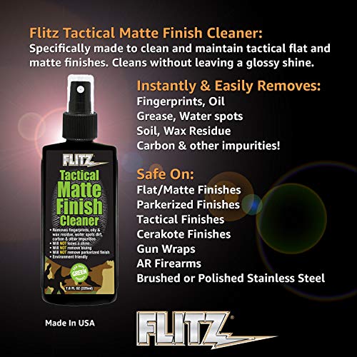 Flitz Tactical Matte Finish Cleaner - 7.6oz Bottle of USA-Made Gun Cleaner Spray to Remove Fingerprints, Oil, & Other Grime - Fast-Drying Cleaning Solution for Gun Wraps & More (1 Pack) - size: 7.6 Ounce (Pack of 1)