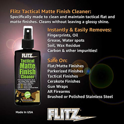 Flitz Tactical Matte Finish Cleaner - 7.6oz Bottle of USA-Made Gun Cleaner Spray to Remove Fingerprints, Oil, & Other Grime - Fast-Drying Cleaning Solution for Gun Wraps & More (1 Pack) - size: 7.6 Ounce (Pack of 1)