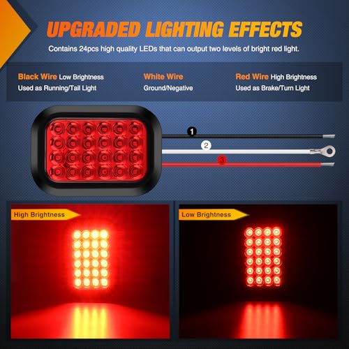 Nilight 5" X 3" Rectangular Trailer Tail Light 4 PCS White Red 24LED - color: 6Pcs Red/White 24Led Lights 5x3Inch