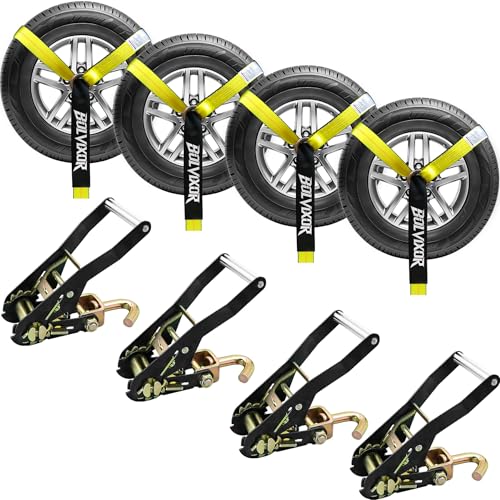 Car Tie Down Straps, 4 Pack, 2" x 96", 9900 LBS, Heavy Duty J Finger Hooks - color: Yellow
