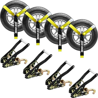 Car Tie Down Straps, 4 Pack, 2" x 96", 9900 LBS, Heavy Duty J Finger Hooks - color: Yellow