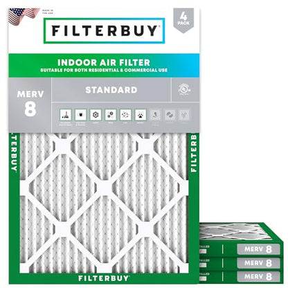 Filterbuy 10x14x1 Air Filter MERV 8 Dust & Allergy Defense (4-Pack) - size: 10x14x1