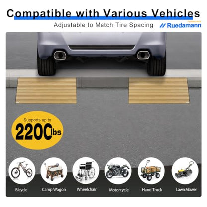 Ruedamann 2" Rise 2200 LBS Load Capacity Aluminum Modular Threshold Ramp - color: Light Wood Look, size: 2'' Rise