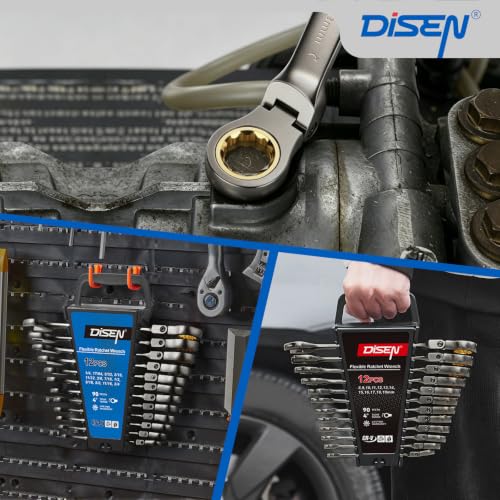 DISEN Ratcheting Wrenches Set 90 Tooth Flex-Head with Nickel Plating 24 Pcs - size: 24 MM&IN
