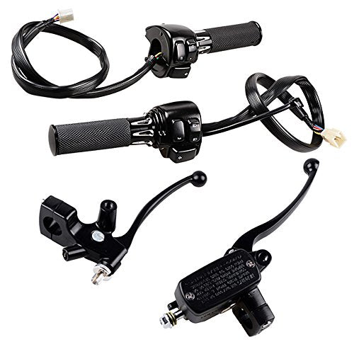 Motorcycle Horn Switch Control + Brake Master Cylinder Clutch Levers + Hand Grips Compatible with 1996-2012 Harley Softail Dyna Sportster 1" Handlebar (Black) - color: Black and Black Chrome Deep-Cutting, size: Switch + Brake Clutch Levers + Handgrips
