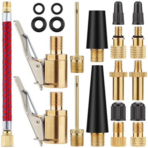 DDJ Bicycle Presta Schrader Valve Adapter, Brass DV AV SV Converter, Air Chuck Quick Connect, Inflation Needle, Air Pump Needle Set Suitable for All Bicycles, Sports Balls and Inflatable Equipment