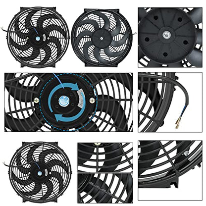BLACKHORSE-RACING 14" Universal Electric Radiator Cooling Fans + Thermostat Relay & Mount Kit - size: 14 Inch