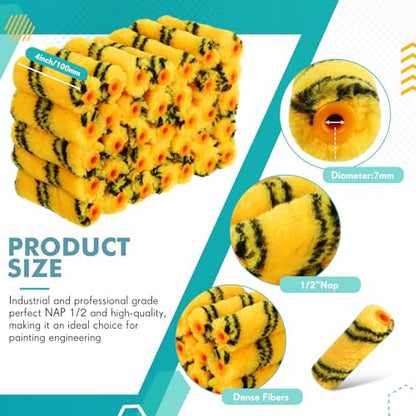 Leumoi 100 Pcs 4 Inch Microfiber Paint Roller Covers, Black Yellow - color: Black Yellow