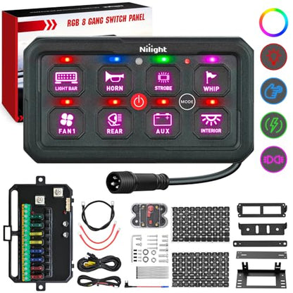 Nilight 8 Gang Switch Panel APP RGB 12V 24V Circuit Control System 4-Mode - color: RGB, size: 8 Gang Switch 4 Modes 1-side Output