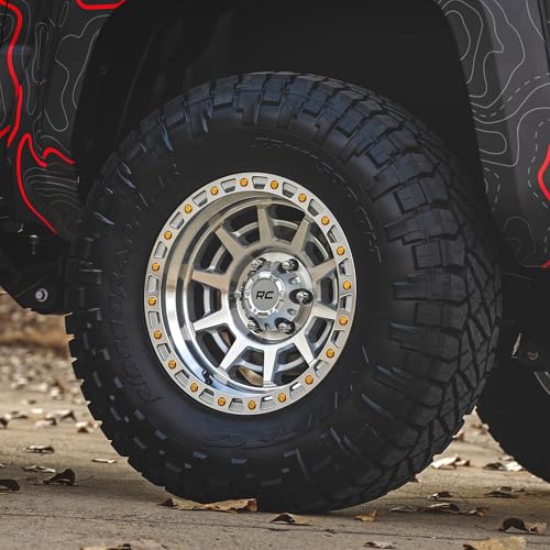 Rough Country 85 Series 17x9 Off-Road Wheel - 8x6.5" Bolt Pattern, +0mm Offset, Full Machined Aluminum with Simulated Beadlock & Gold Accent Hardware