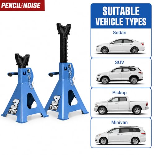 Car Jack Stands with Double Locking Pins and Large Foot Base, 3 Ton Capacity, Automotive Lifting Stand, Light Blue, 1 Pair - color: Light Blue