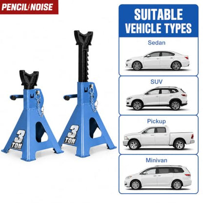 Car Jack Stands with Double Locking Pins and Large Foot Base, 3 Ton Capacity, Automotive Lifting Stand, Light Blue, 1 Pair - color: Light Blue