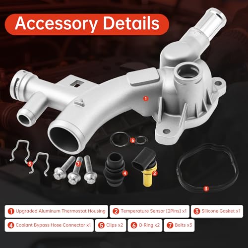 Engine Coolant Water Outlet Housing Aluminum with Sensor - Replaces 25193922, 55565334 - Compatible with 2011-2016 Chevrolet Cruze, 2012-2020 Sonic, 2013-2020 Trax, 2013-2019 Buick Encore