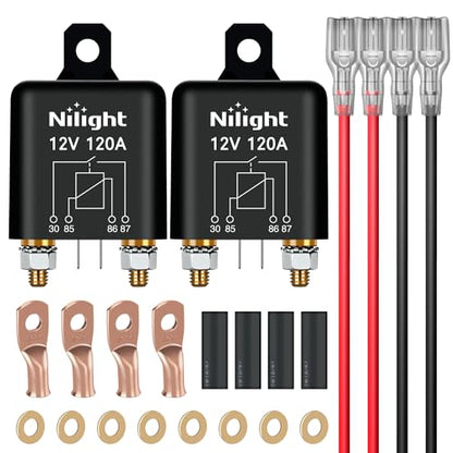Nilight 2PC 12V 120A 4 Pin SPST Starter Relay W/Copper Lugs for Car RV - color: 120A-2PC