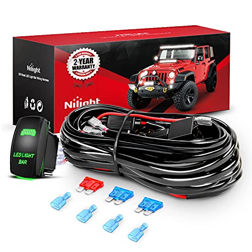 Nilight 16AWG LED Light Bar Wiring Harness Kit 2 Leads 12V On/Off 5 Pin Rocker Switch Power Relay Blade Fuse for Jeep Boat Trucks - color: 16AWG Rocker Switch Wiring Harness-2 Leads