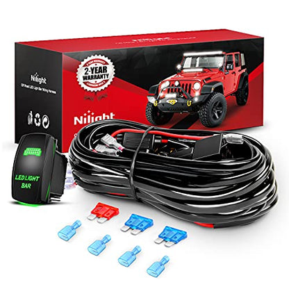 Nilight 16AWG LED Light Bar Wiring Harness Kit 2 Leads 12V On/Off 5 Pin Rocker Switch Power Relay Blade Fuse for Jeep Boat Trucks - color: 16AWG Rocker Switch Wiring Harness-2 Leads