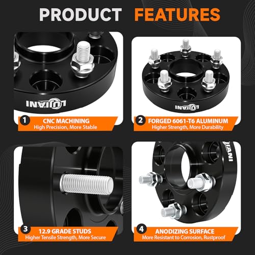 4 Pack 5x114.3mm Wheel Spacers for 1998-2024 RAV4 Sienna Camry, 1" Thick Forged Hubcentric Tire Spacer, M12x1.5 Thread Studs & 60.1mm Centric Bore, 5x4.5 Hub Centric Wheel Adapters
