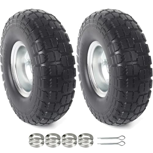 AR-PRO 10" Solid Tire and Wheel, Flat Free 4.10/3.50-4 Tire, 2-Pack - color: Silver