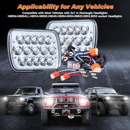 5x7 In LED Headlights with H4 Relay Wire DOT Approved High/Low Beam - size: 5X7 Led headlights+Harness