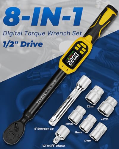 Digital Torque Wrench 1/2" Drive, 8.5-160 Ft-lb/10-220 N.m (±1% Accuracy) - size: 1/2" 8 PC