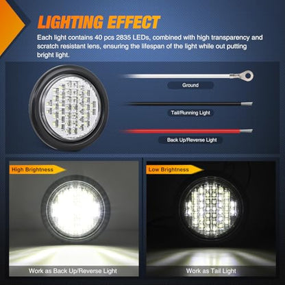 Nilight Trailer Tail Lights 2PCS 4Inch Round 40LED White Lens Surface Mount - color: White 2Pcs 40Led, size: 4 Inch