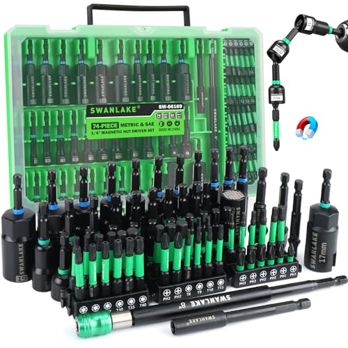74-Piece Magnetic Nut Driver Set for Impact Drill Metric & SAE, Impact Socket Adapter, Power Bits with Magnetic Holder, Wing Nut Driver, Universal Socket, 1/4'' Quick-change Bit Extension - color: Multi-use Kit Green