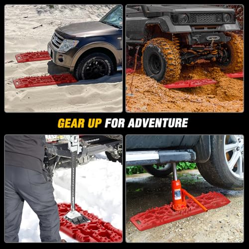 Nilight Recovery Off-road Traction Boards with Jack Lift Base 2 Pcs Red - color: Red, size: Traction Boards w/Jack Lift Base