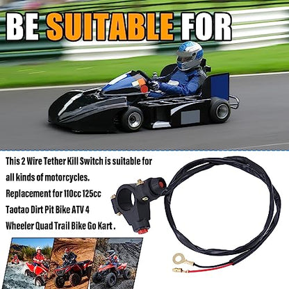 PLAXNS 7/8" 22mm Handlebar 2 Wire Tether Kill Switch Replacement for 110cc 125cc Taotao Dirt Pit Bike ATV 4 Wheeler Quad Trail Bike Go Kart